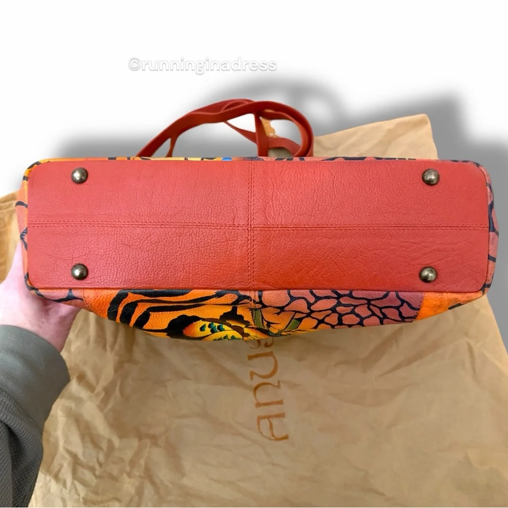 Anuschka Hand-Painted Leather Convertible Hobo Animal Butterfly Print Tangerine